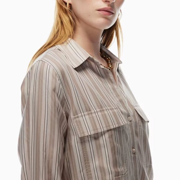 Aritzia Babaton Utility Shirt- Neutral Stripe Button Down Shirt- Small - Picture 5 of 14